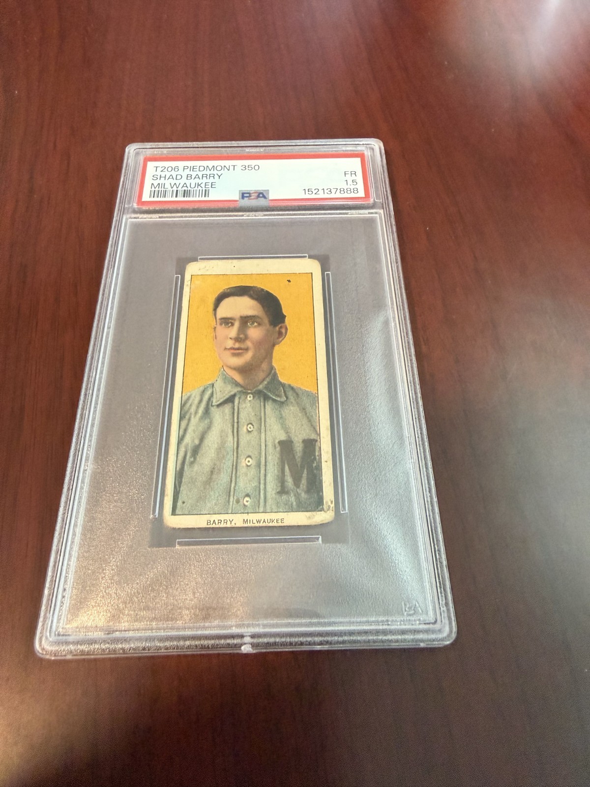 1909-11 T206 Piedmont 350 Shad Barry Milwaukee Rookie Card. PSA 1.5