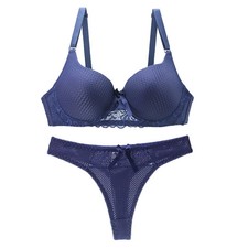 Push Up Underwire Lingerie Set Bra Brief Solid Color Bow Support Daily Fit 2PCS