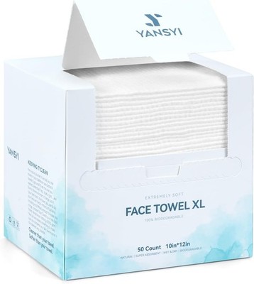 Yansyi Ultra-Thick Disposable Face Towels, 50 Count - 90g/m² Extra Large 10''x12''