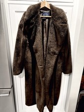 New Womens Full-Length Brown Machine Washable Faux Fur Plush Long Coat Jacket XL