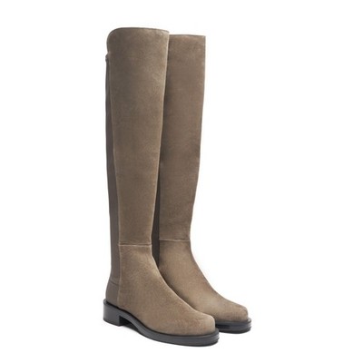 Stuart Weitzman 5050 Bold Boots Over The Knee Suede Charcoal Flat Heel Sz 9.5