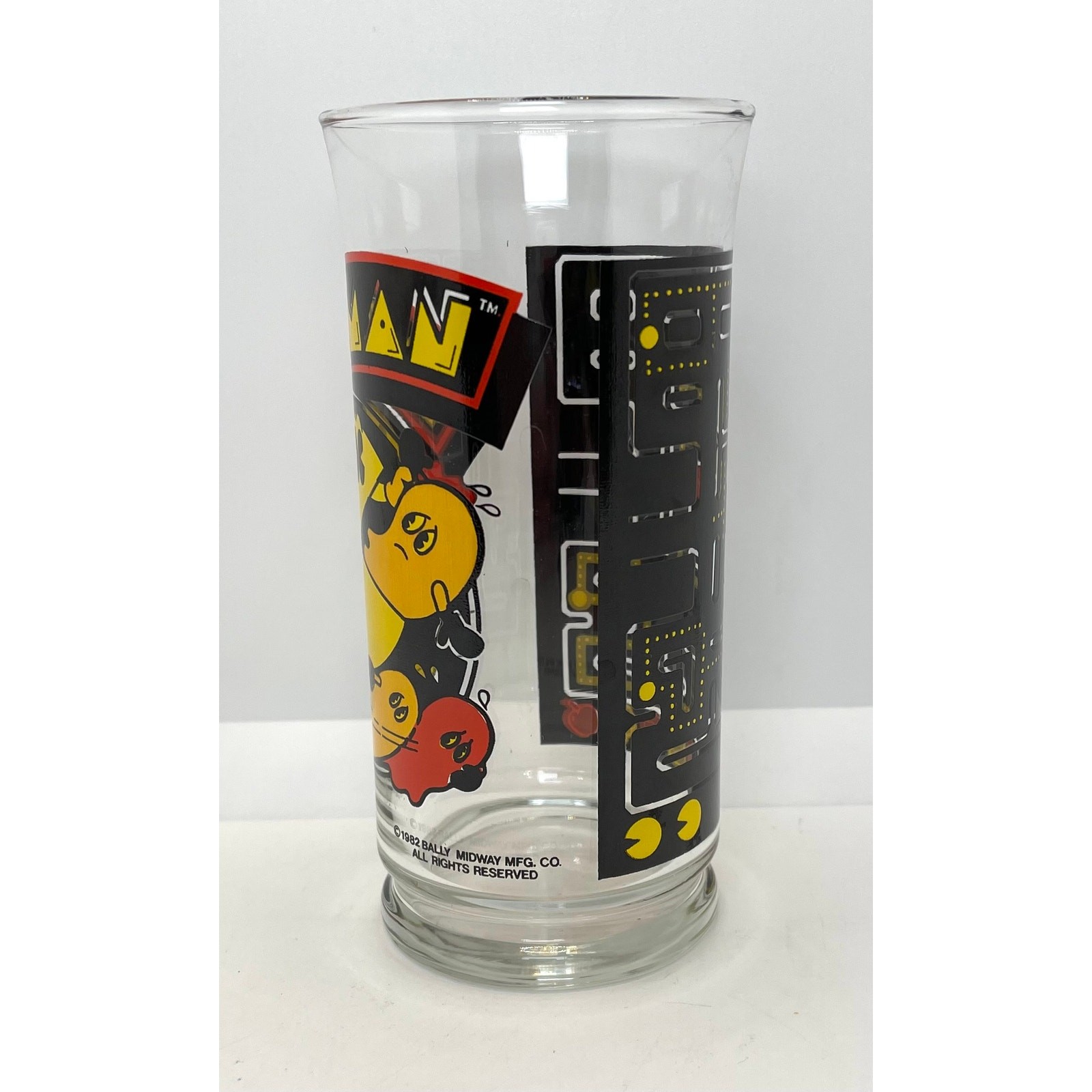 Vintage Pac-Man Video Game Drinking Glass Tumbler 1982 BALLY MIDWAY MFG CO