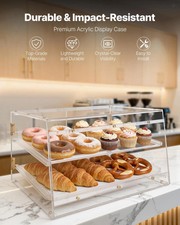 Bakery Display Case, 2-Tier Commercial Countertop Pastry Display Case, Clear Acr