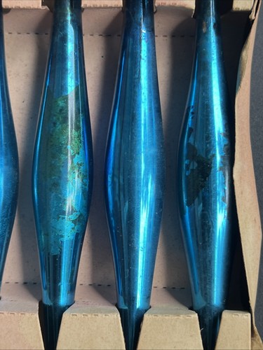 Vintage Shiny Brite 4" Teardrop Icicle Blue Christmas Ornaments 11 Total RARE - Picture 11 of 12