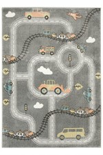 Children's Rug Street Cars Trains Grey Cream 120x170cm