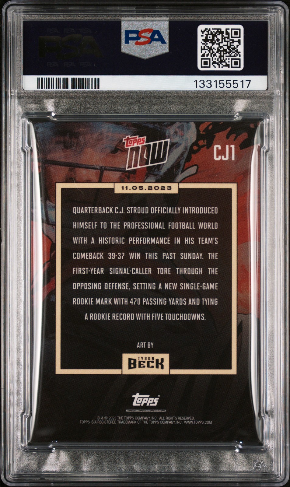 2023 TOPPS NOW X TYSON BECK X C.J. STROUD #CJ1 C.J. STROUD ROOKIE RC PSA 10 view 2