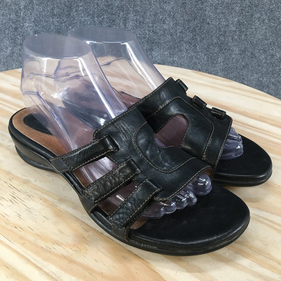 Sandalias artesanales Clarks para mujer 8 M informales sin cordones cuña baja deslizable cuero negro Foto 3 de 4