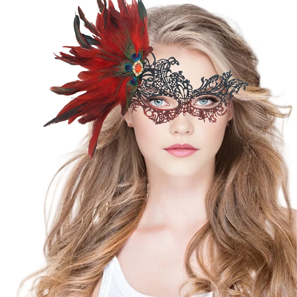 Sexy Ladies Masquerade Feather Venetian Mask Fancy Dress Party Eye Mask Props - Image 4 of 4