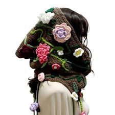 Ladies Forest Style Flower Blossomed Hooded Hat Large Brimmed Warm Headgear
