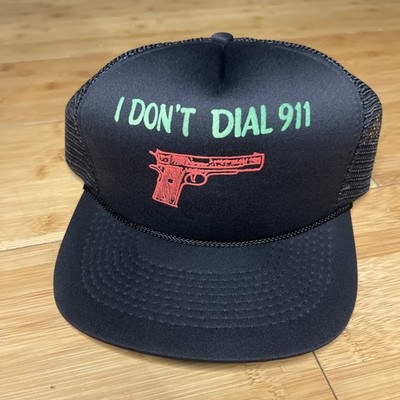 Vintage I Don't Dial 911 80s Puff Black Red 1911 FAFO Retro Trucker Snapback Hat