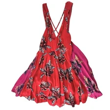 Free People Thought I Was Dreaming Mini Dress Red Pink Floral Boho XS Lined 