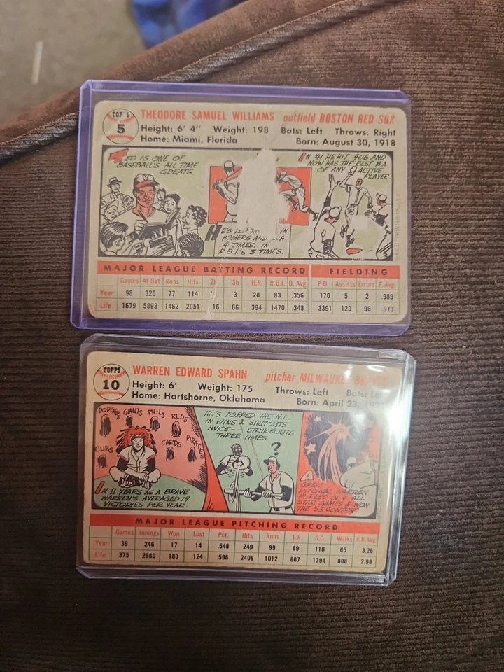 Лот из 2 карт 1956 Тед Уильямс и Уоррен Спан - Изображение 2 из 4