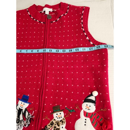 Charter Club Women's Christmas 100% Lambs Wool Vest Zipper Snowmen Medium - Picture 7 of 9