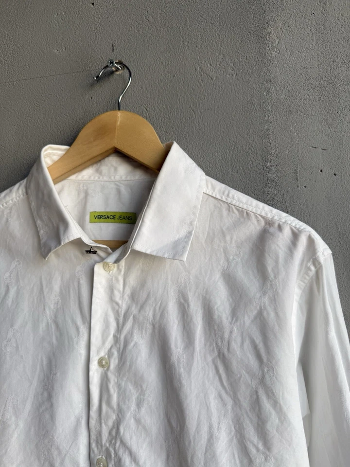 Versace Jeans Men’s White Button Up Shirt Monogram Designer Size L - Image 2 of 4