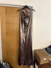 River Island Bronze Shimmery Metallic Twist Back Cowl Neck Slip Maxi Dress BNWT