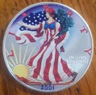 🔥 2001 ASE Walking Liberty 1 oz Fine Silver Painted on Both Sides "Stunning" 🔥