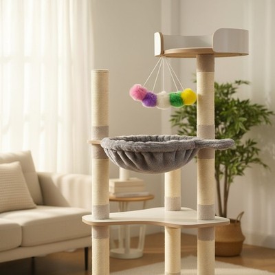 Comfortable 13'' Cat Hammock with Metal Frame and 5 Hanging Toys Included