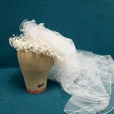 VTG Beaded Bouffant Wedding Veil Double Tier NO YELLOWING