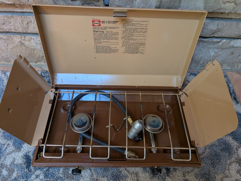 🔥 VINTAGE PRIMUS "Outdoorsman" TWO BURNER PROPANE GAS CAMPING STOVE NEW UNUSED