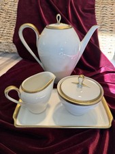 Eschenbach Bavaria Porcelain Gold Trim Tea Set-Teapot/Sugar Bowl/Creamer /Tray