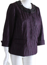 Chico's Sz 2 L Exquisite Glam Purple Crinkled Beaded 3/4 Jacket