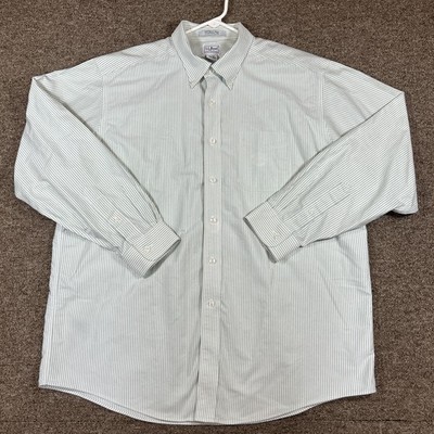 LL Bean Traditional Fit Wrinkle Free Men 17 1/2-34 Striped Lime Green Button Up