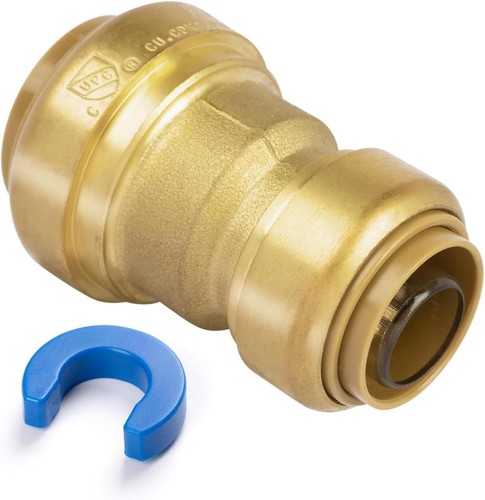 1" to 3/4" Push-Fit Reducing Coupling Brass Plumbing Fitting for PEX Copper