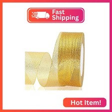 OZXCHIXU 1 1/2 Inch Wide Gold Glitter Ribbon, 25Yards Sparkly Metallic Ribbon fo