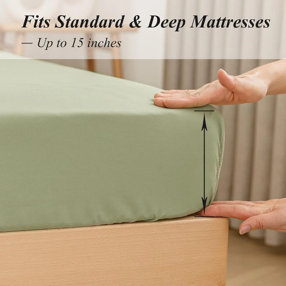 Twin XL Fitted Sheet Only - Premium 1800 Super Soft & XL, Sage Green - Image 3 of 4