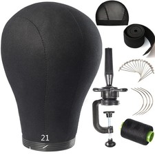 21 Wig Head Cork Canvas Block Mannequin Head w/ Stand 21-24