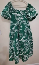 Meadow Rhodes Floral Tiered Midi Dress Women XL Green Cotton Puff Sleeve Peasant