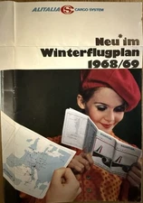 1968 ALITALIA AIRLINES DC9 CARGO TIMETABLE BROCHURE ROUTE MAP VINTAGE
