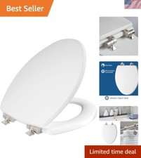 Durable Enameled Wood Toilet Seat   Brushed Nickel Hinges, Slow Close, Elongated