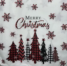 TWO Paper BEVERAGE / COCKTAIL Decoupage Art Craft Napkins -Christmas trees