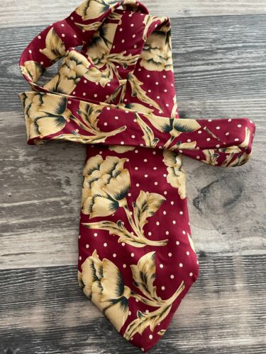 Valentino Pietro Men's Red & Tan Polka Dot Floral Silk Tie - Picture 2 of 4