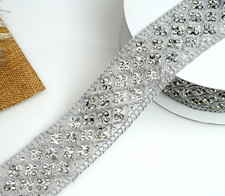 Indian Bridal Lace Trim Edging Gold n Silver Rhinestone Diamante Sewing Ribbon