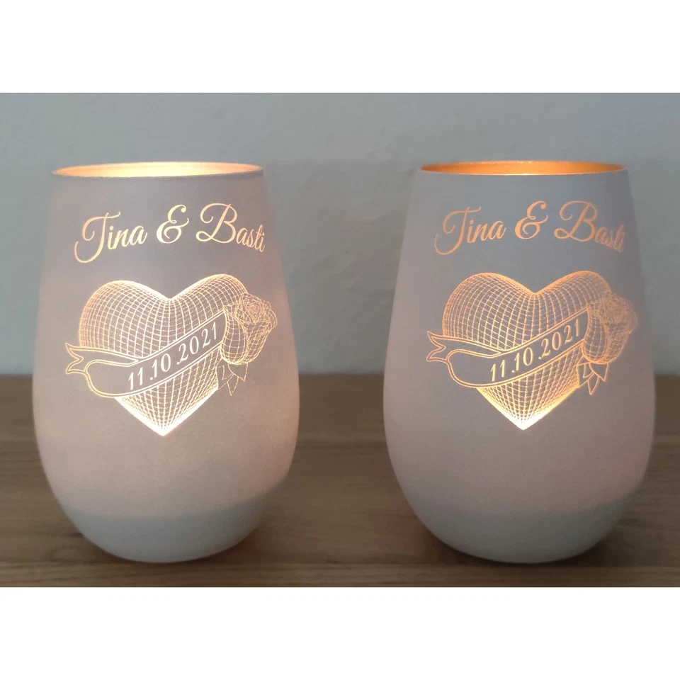 Valentinstag Hochzeitsgeschenk Windlicht mit persönlicher Gravur Glas Liebe - Bild 3 von 4