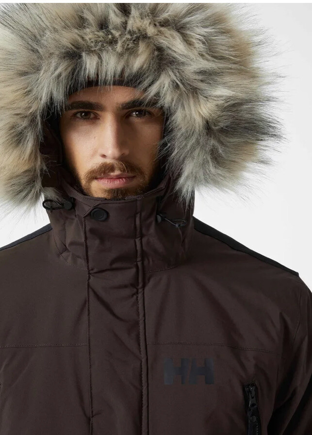 $330 Helly Hansen Reine Parka Triple Espresso Chaqueta para Hombre Talla XL Con Capucha de Piel