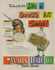 1951 Mars Chocolate Candy Bars with Almonds 10 Cents Vintage Print Ad 1281