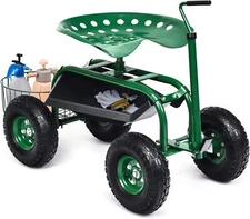 Giaex Garden Car Workseats 4-Wheel Storage Basket Steering Handle Green