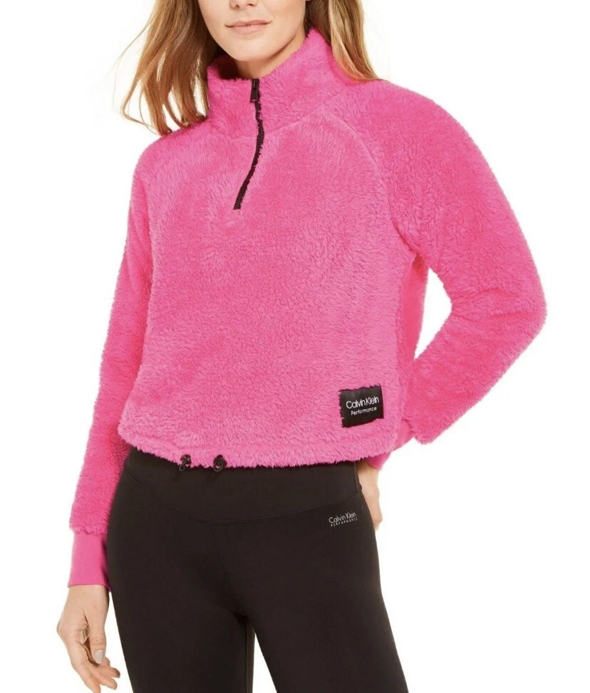 Calvin Klein Performance Women's Pink Quarter Zip Mock Neck Sherpa Pullover Sz M |