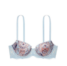 Victoria Secret Dream Angles Lined Demi Bra Windy Blue Print 32DD NWT