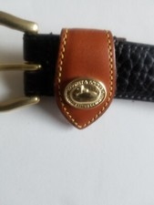Dooney  Bourke Skinny Belt S 26-28 AWL All Weather Leather Brown W/Tan Gold USA