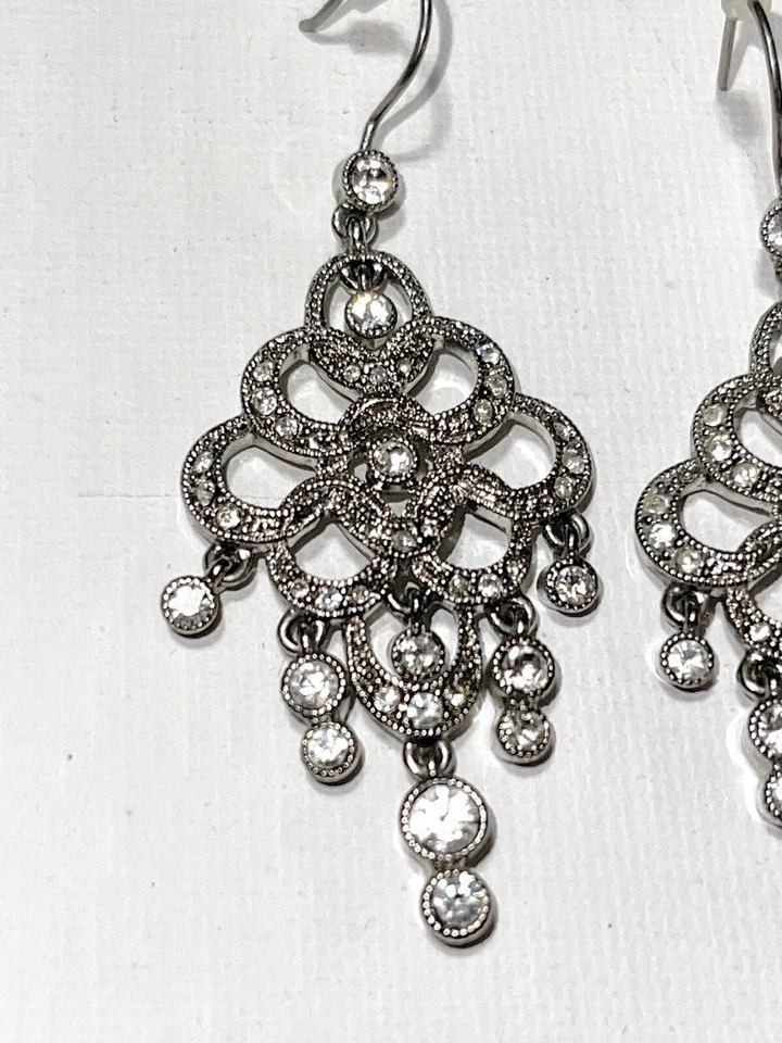 Pendientes colgantes vintage Monet tono plata cristal estrás Foto 2 de 4