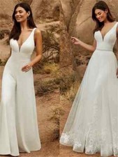 Elegant Backless Wedding Dresses VNeck Detachable Skirt Two Pieces Bridal Gowns