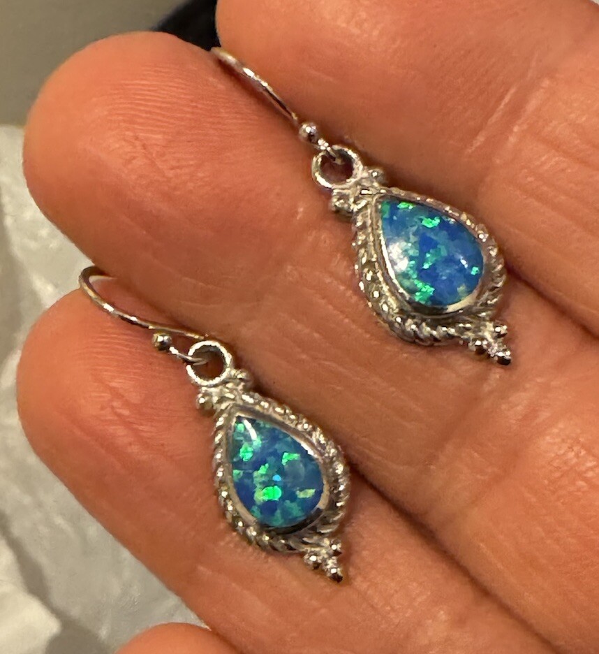 Sterling Silver Opal Doublet Dangle Earrings Isra… - image 2