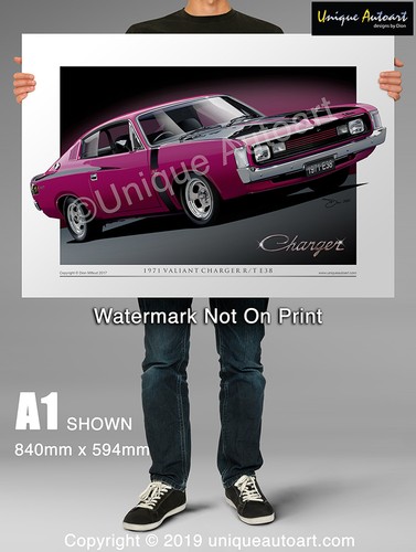 Valiant Charger E38 Hemi Car Drawing - Classic MOPAR Car Print ( 6 Colours ) - Bild 4 von 10