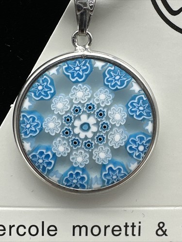 Sterling Silver 25 mm Murano Millefiori Pendant Necklace - MJ -24 - Picture 2 of 8