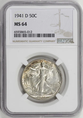 1941-D Walking Liberty Half Dollar 50c NGC MS64, Rim Toning [29F01]