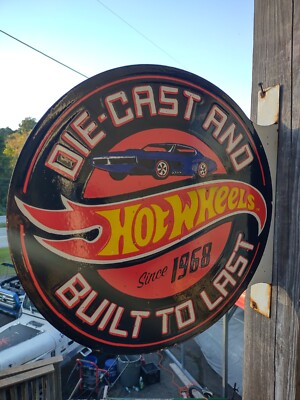 Large Hot Wheels Porcelain Metal Sign Double Sided Advertising Die Cast Toy Cars